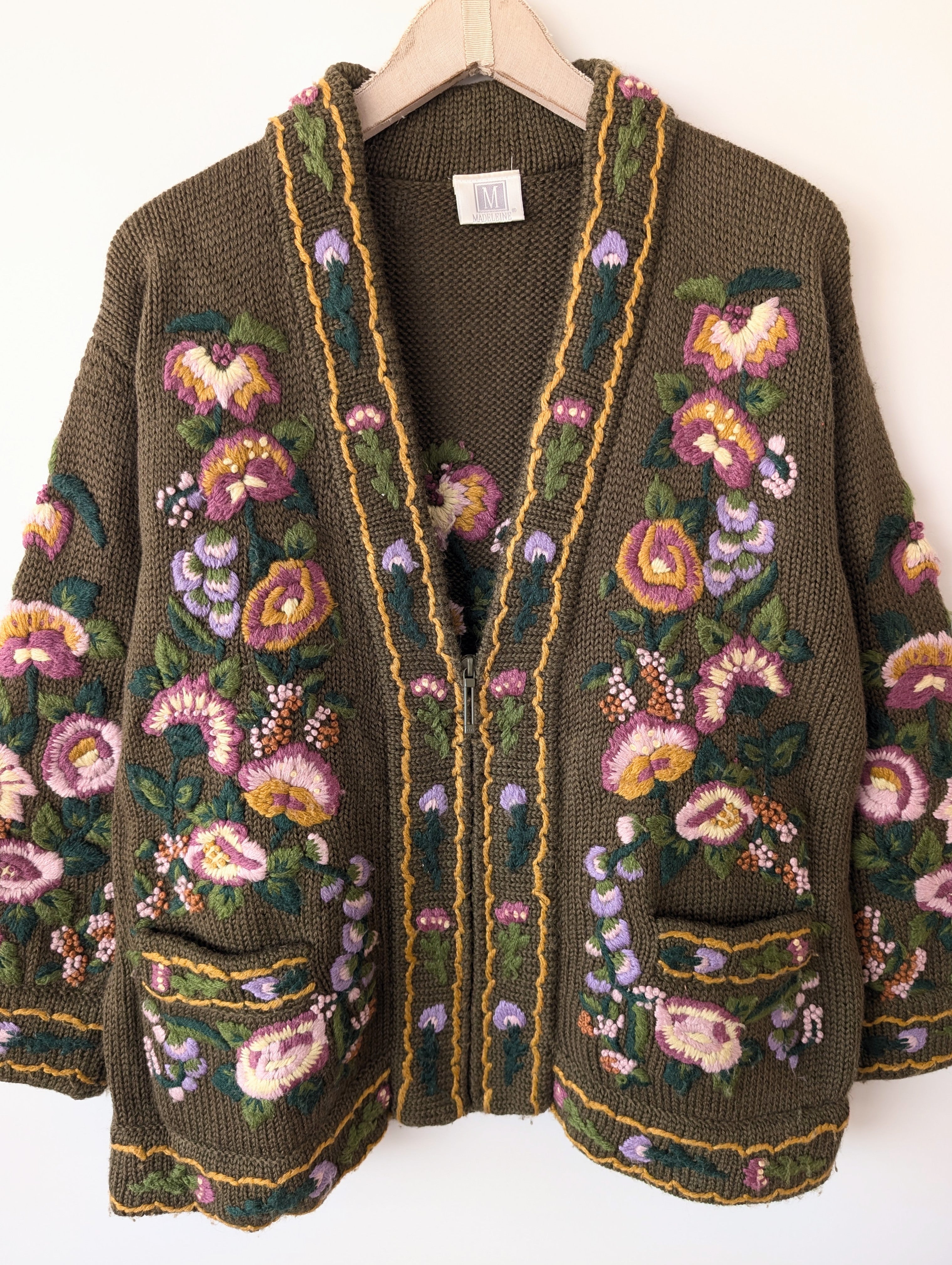 *Wolle* Cardigan Bohemian Blumen Stickerei (L-XL)