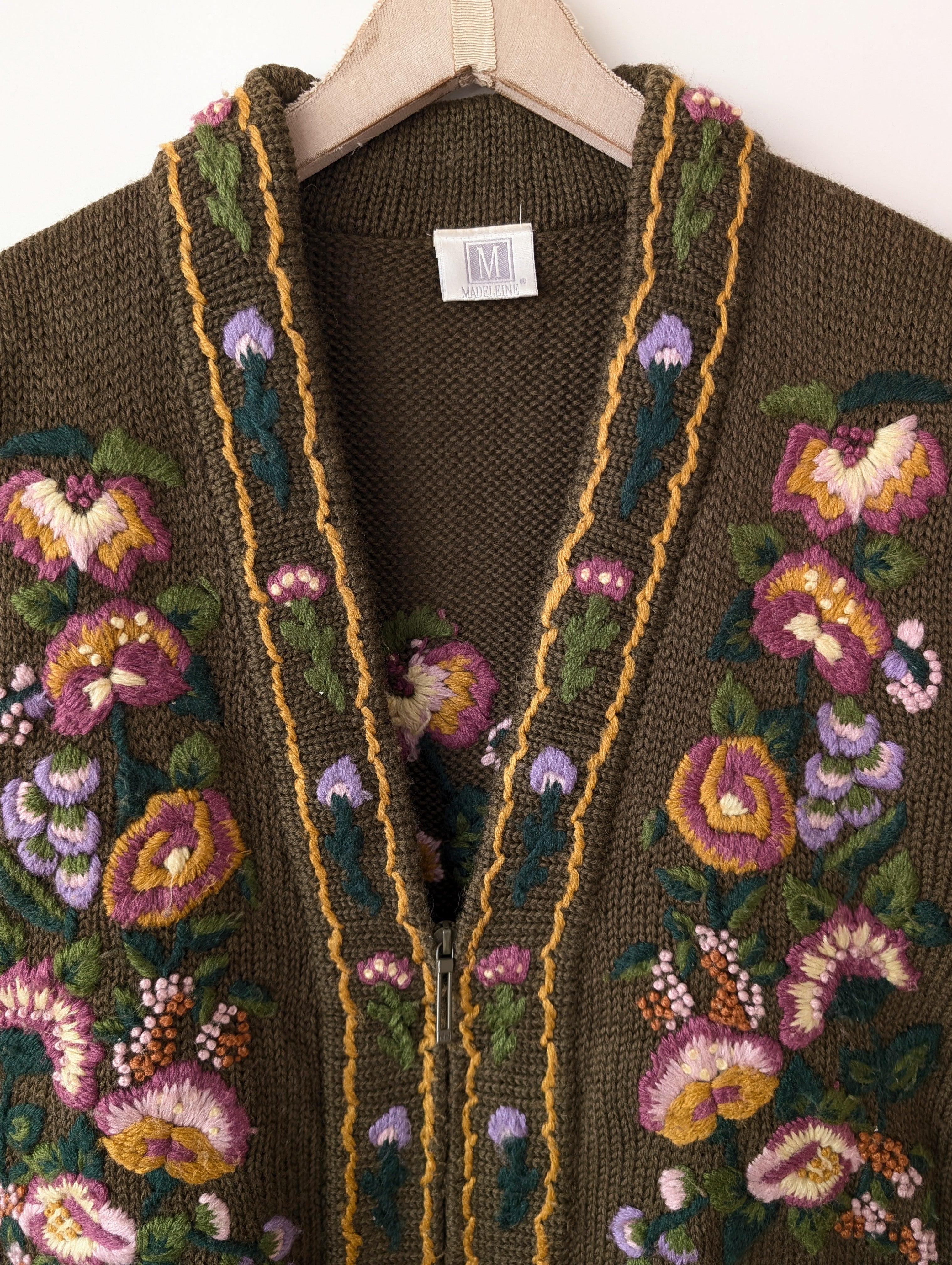 *Wolle* Cardigan Bohemian Blumen Stickerei (L-XL)