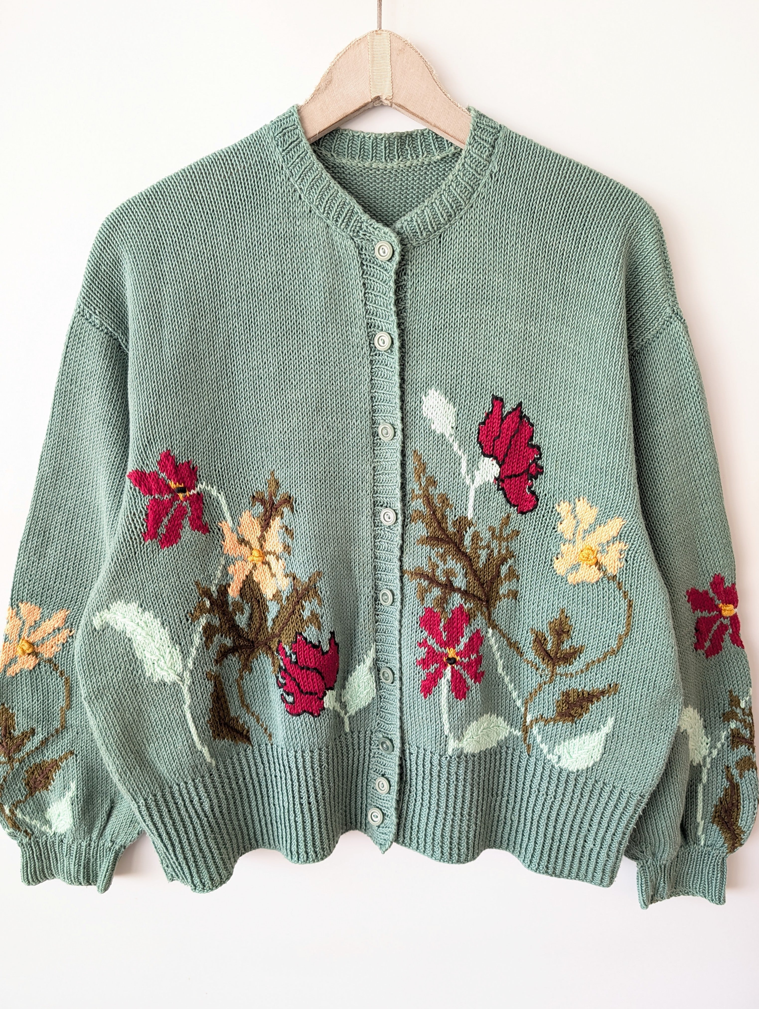 *Handmade* Cardigan Floraler Stick Mint (XL)