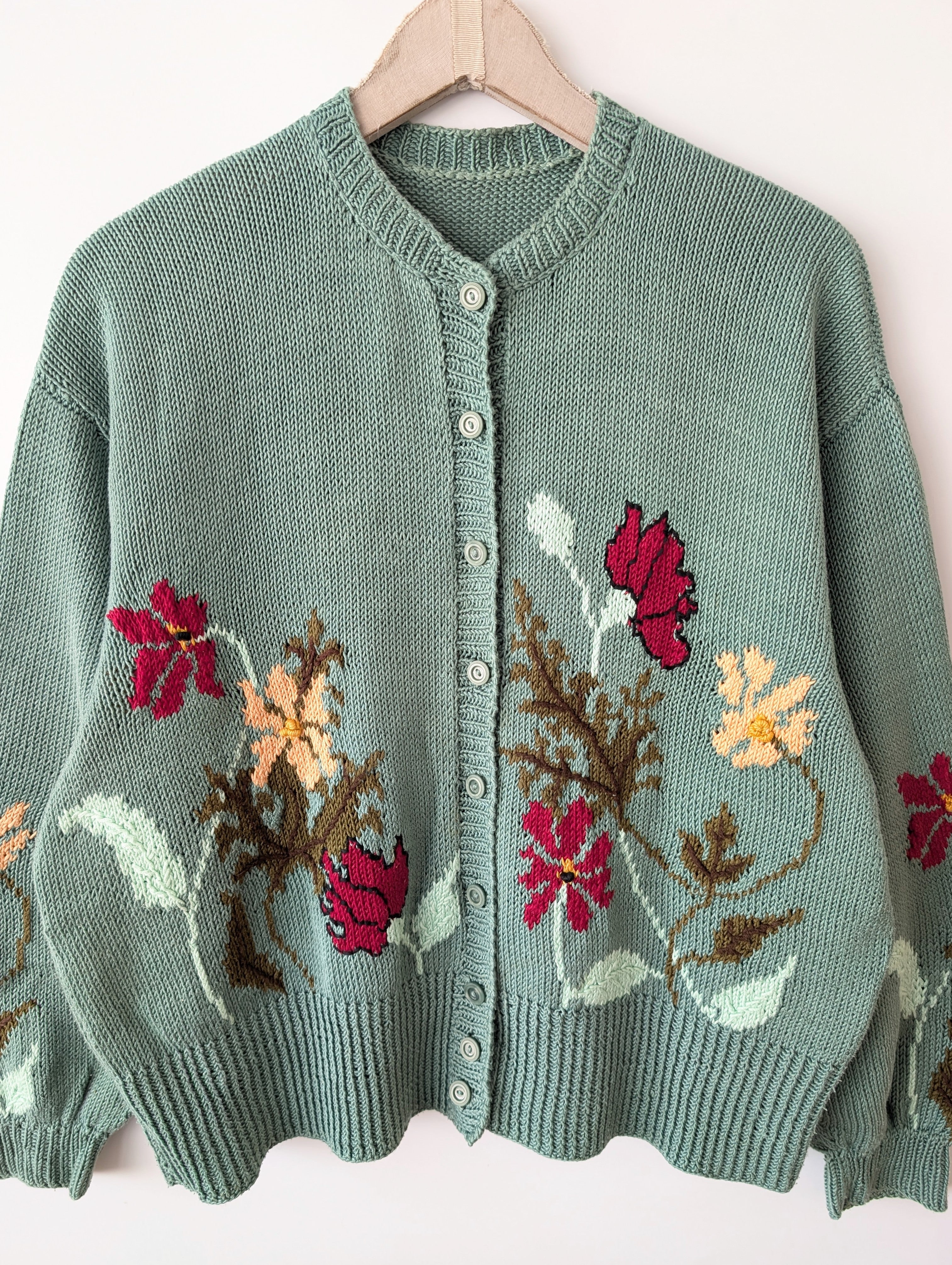 *Handmade* Cardigan Floraler Stick Mint (XL)
