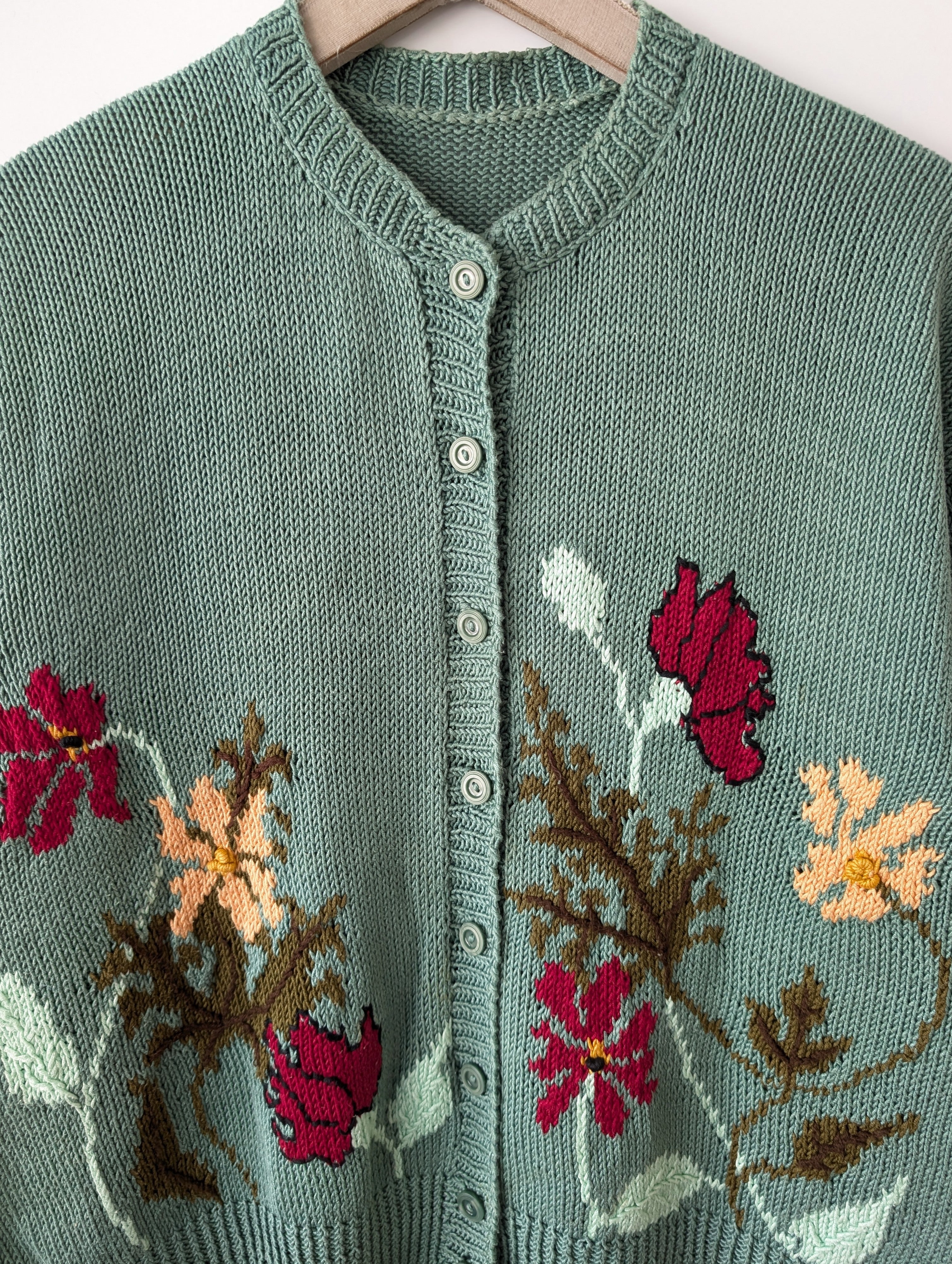 *Handmade* Cardigan Floraler Stick Mint (XL)