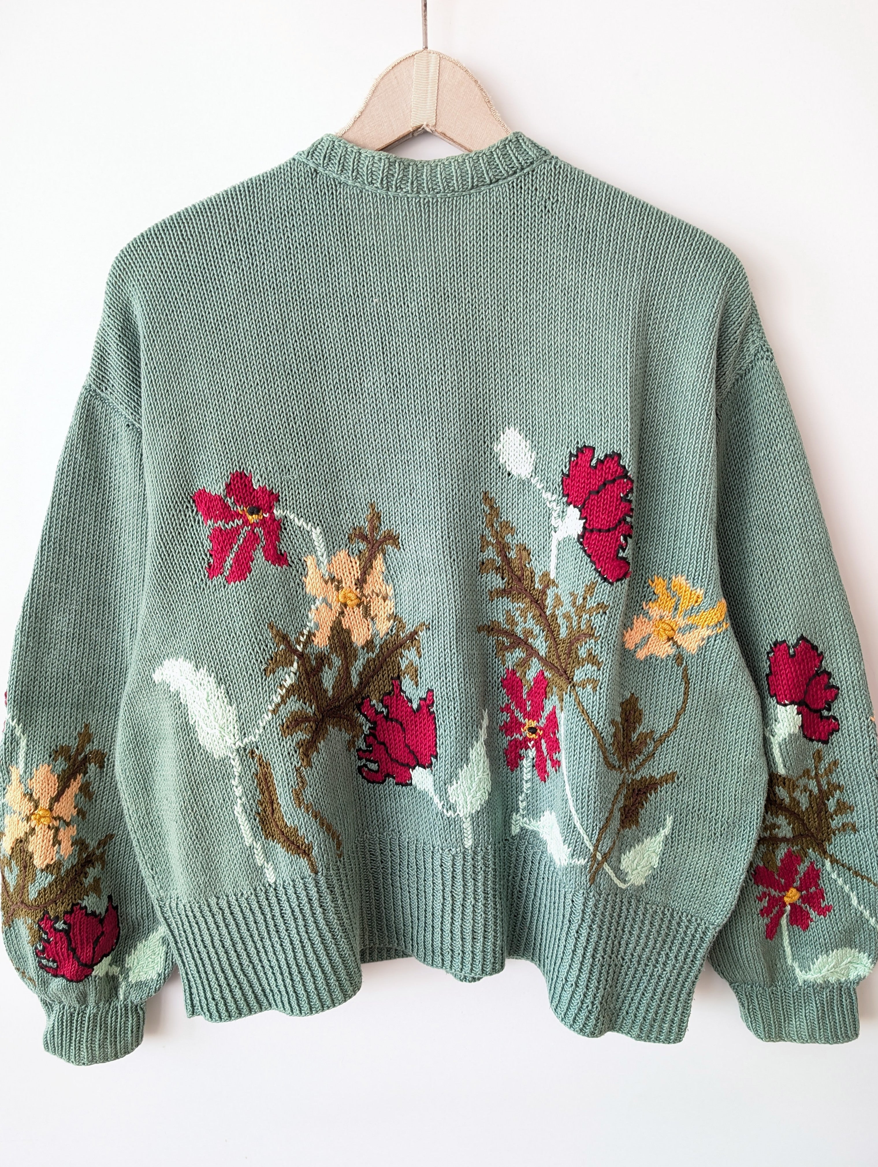 *Handmade* Cardigan Floraler Stick Mint (XL)