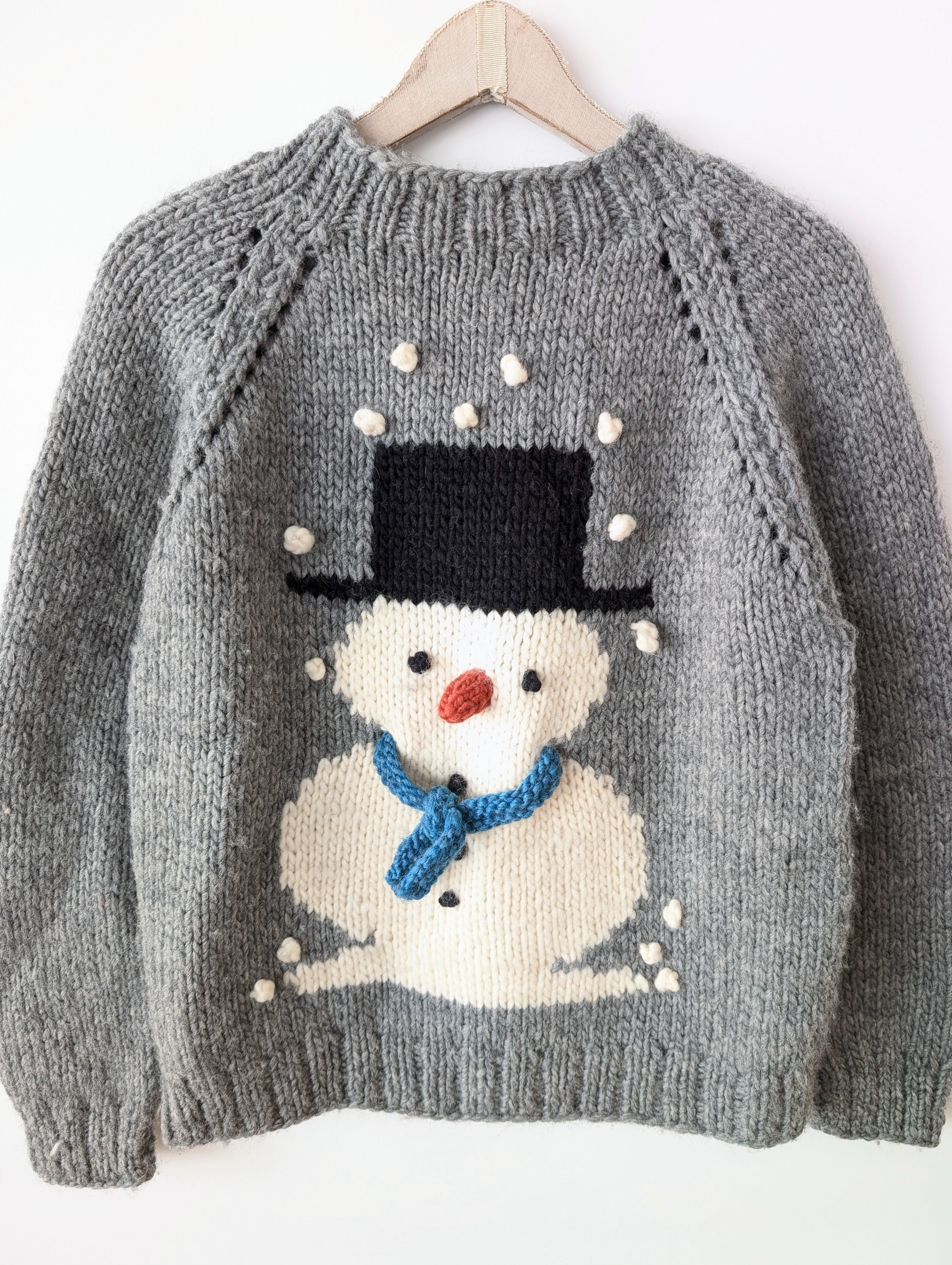*Handmade* Pullover Wolle Schneemann Stick (M-L)