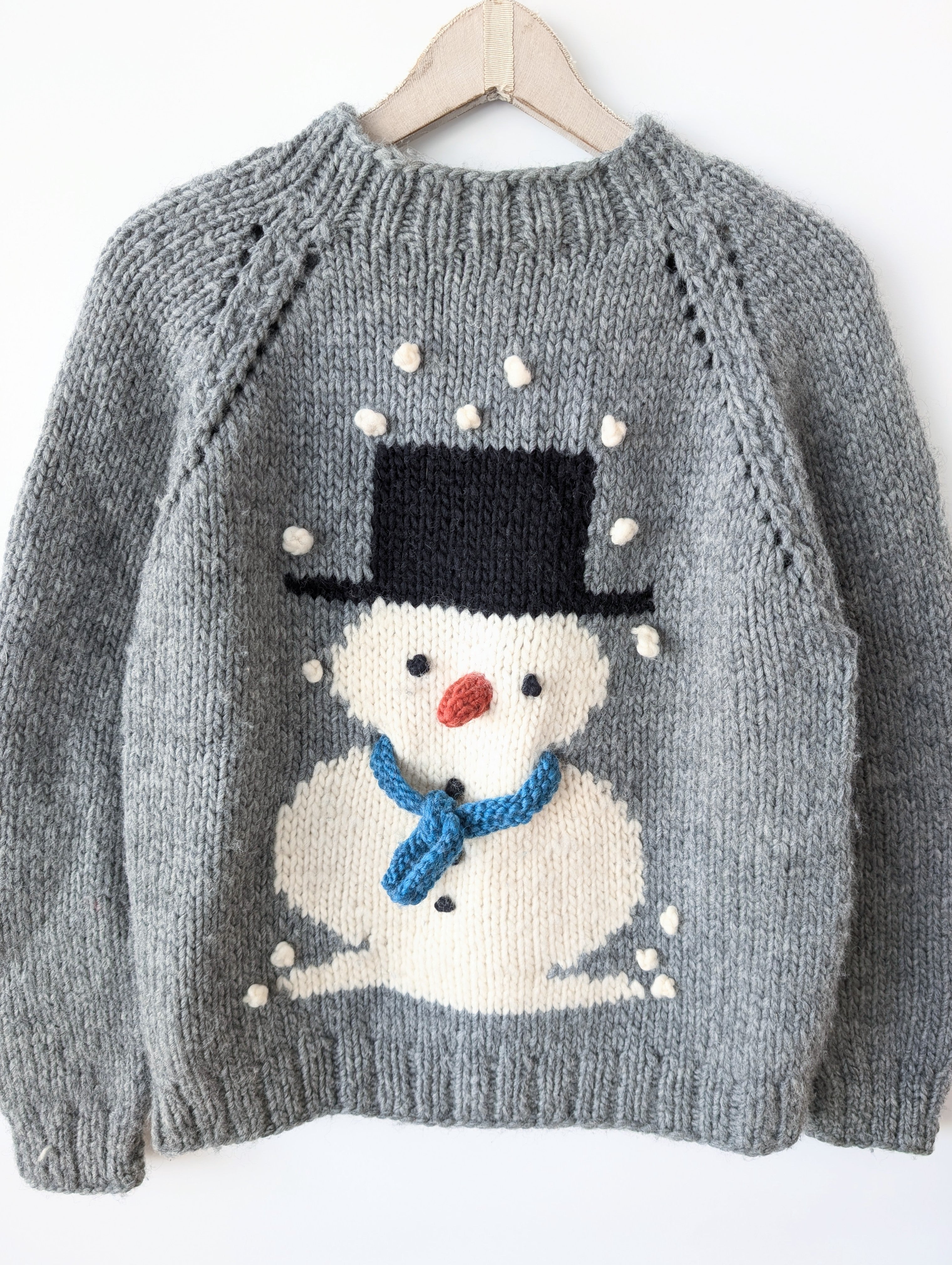 *Handmade* Pullover Wolle Schneemann Stick (M-L)