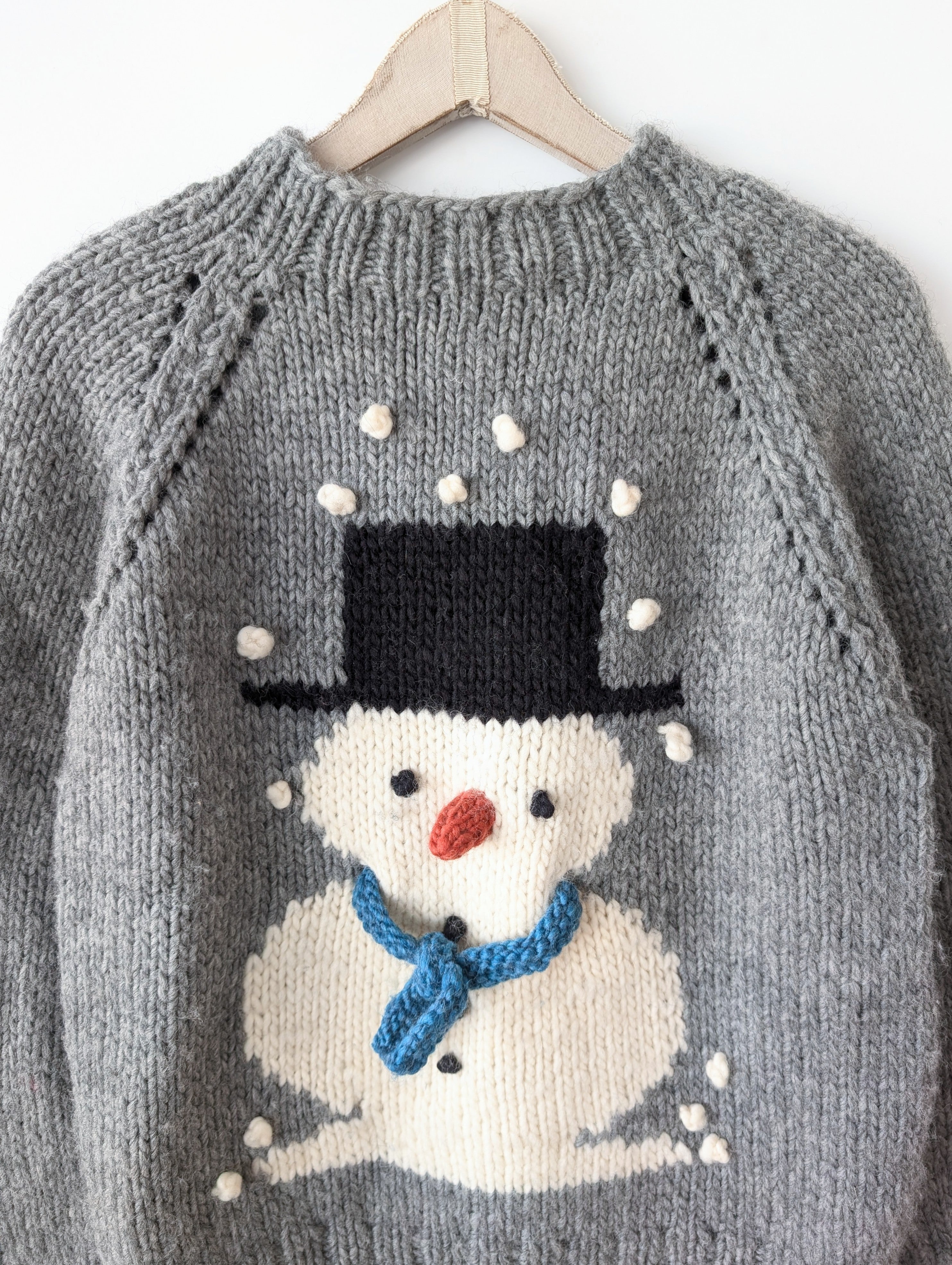 *Handmade* Pullover Wolle Schneemann Stick (M-L)