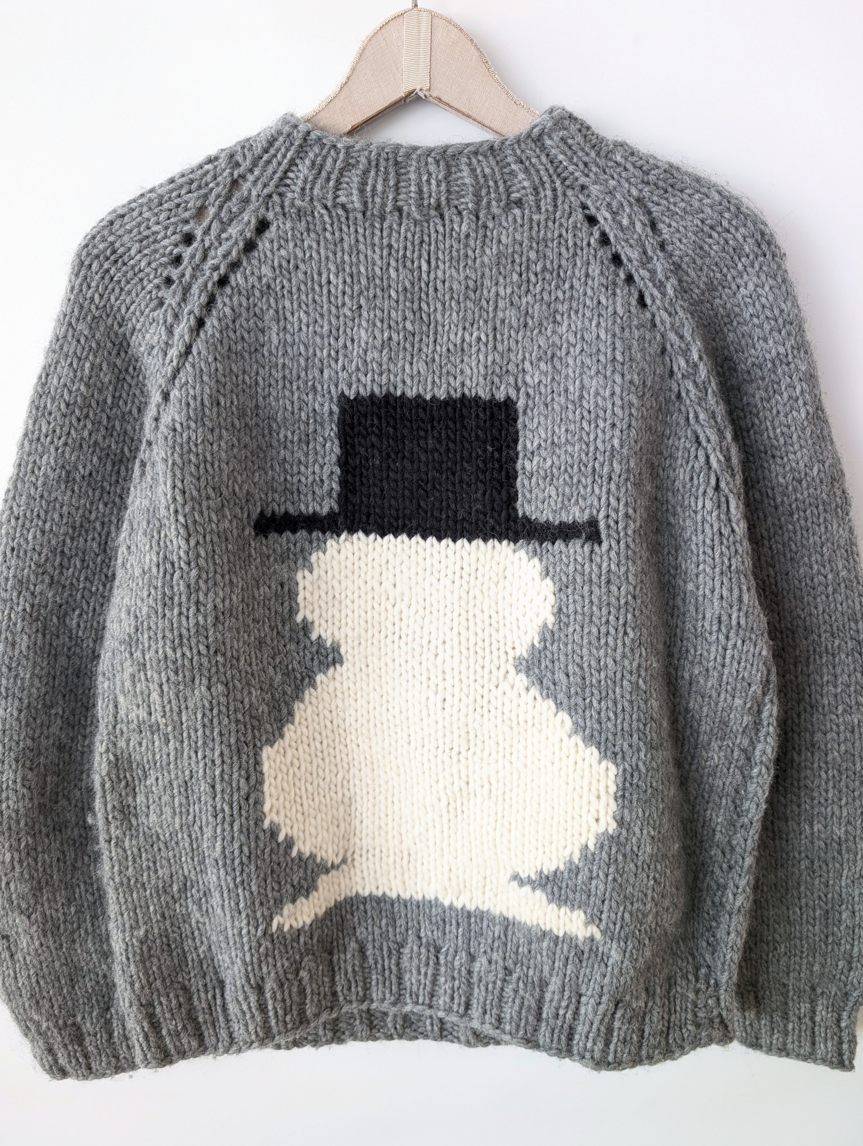 *Handmade* Pullover Wolle Schneemann Stick (M-L)