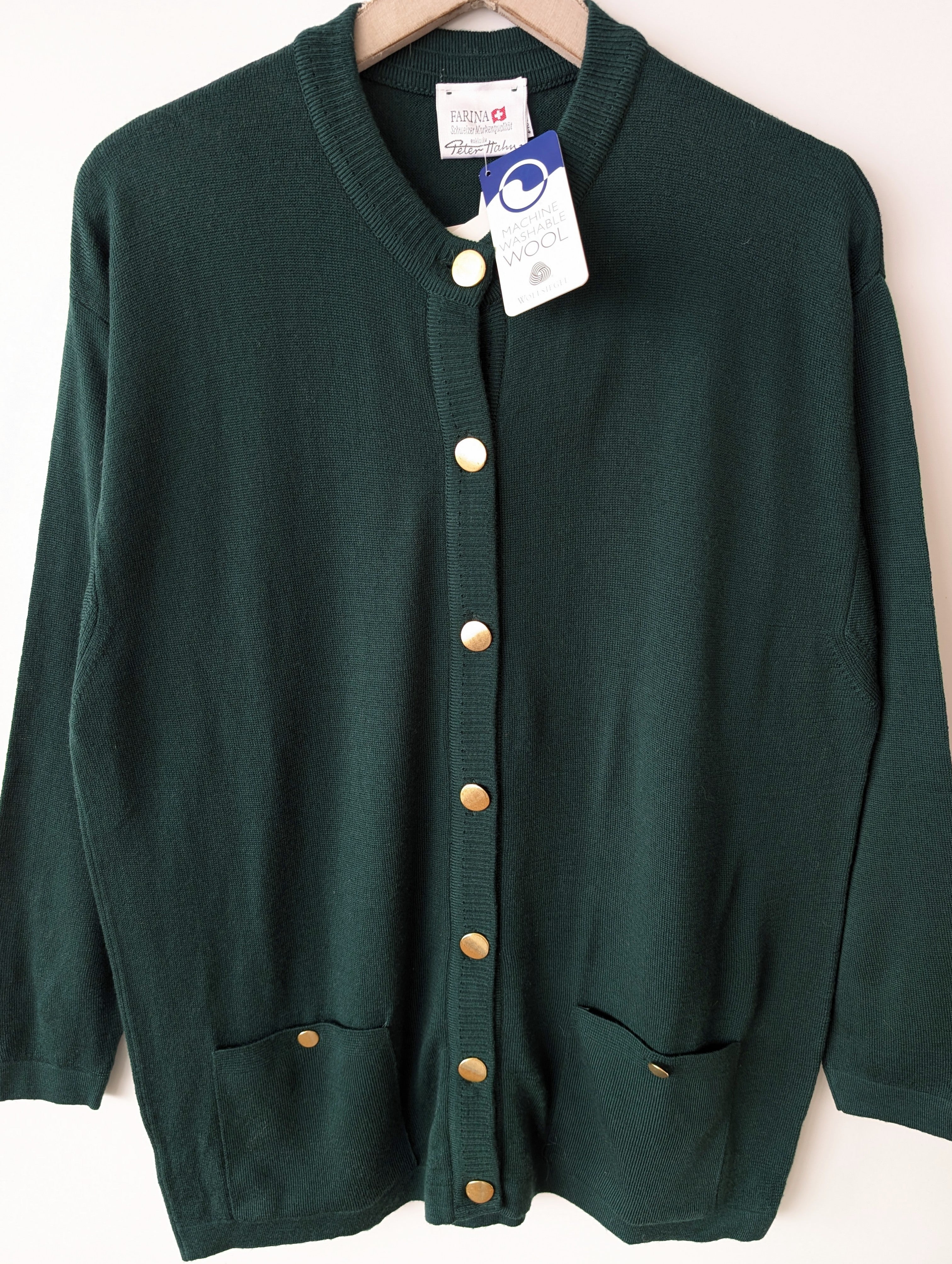 *Wolle* NEU Cardigan 80s Marine Dunkelgrün (L)