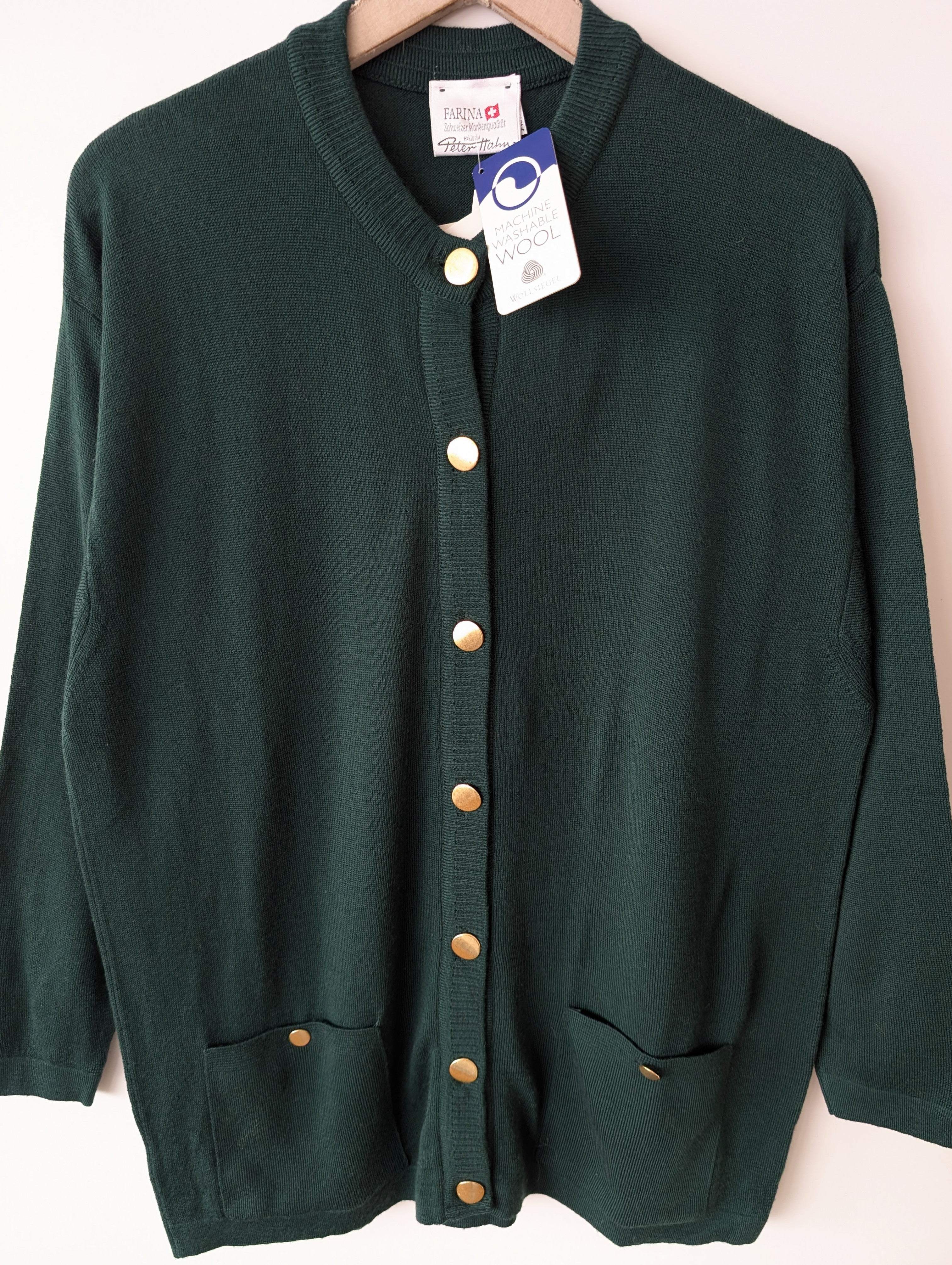 *Wolle* NEU Cardigan 80s Marine Dunkelgrün (L)