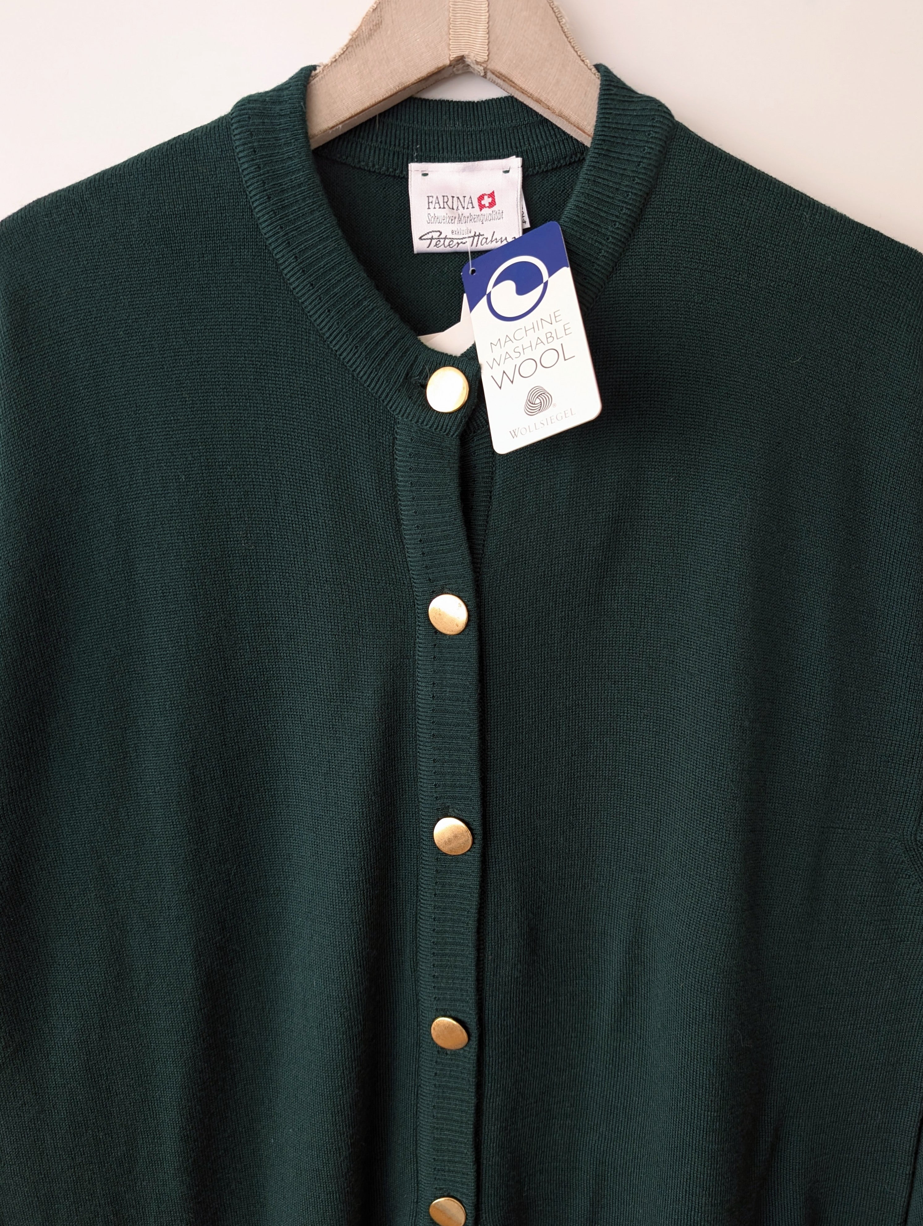 *Wolle* NEU Cardigan 80s Marine Dunkelgrün (L)