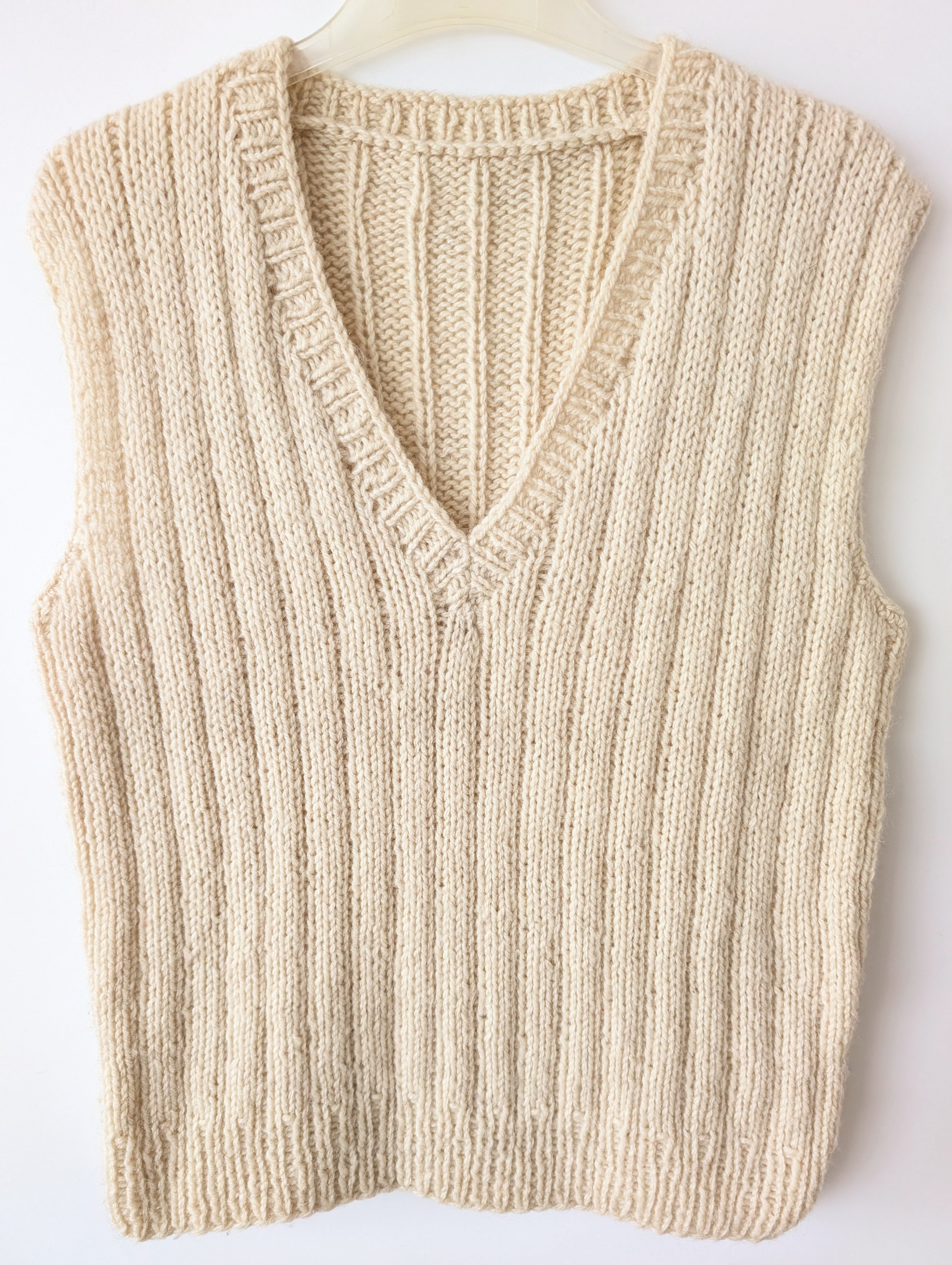 *Handmade* Pullunder Wolle Streifen Creme Weiß (XL)