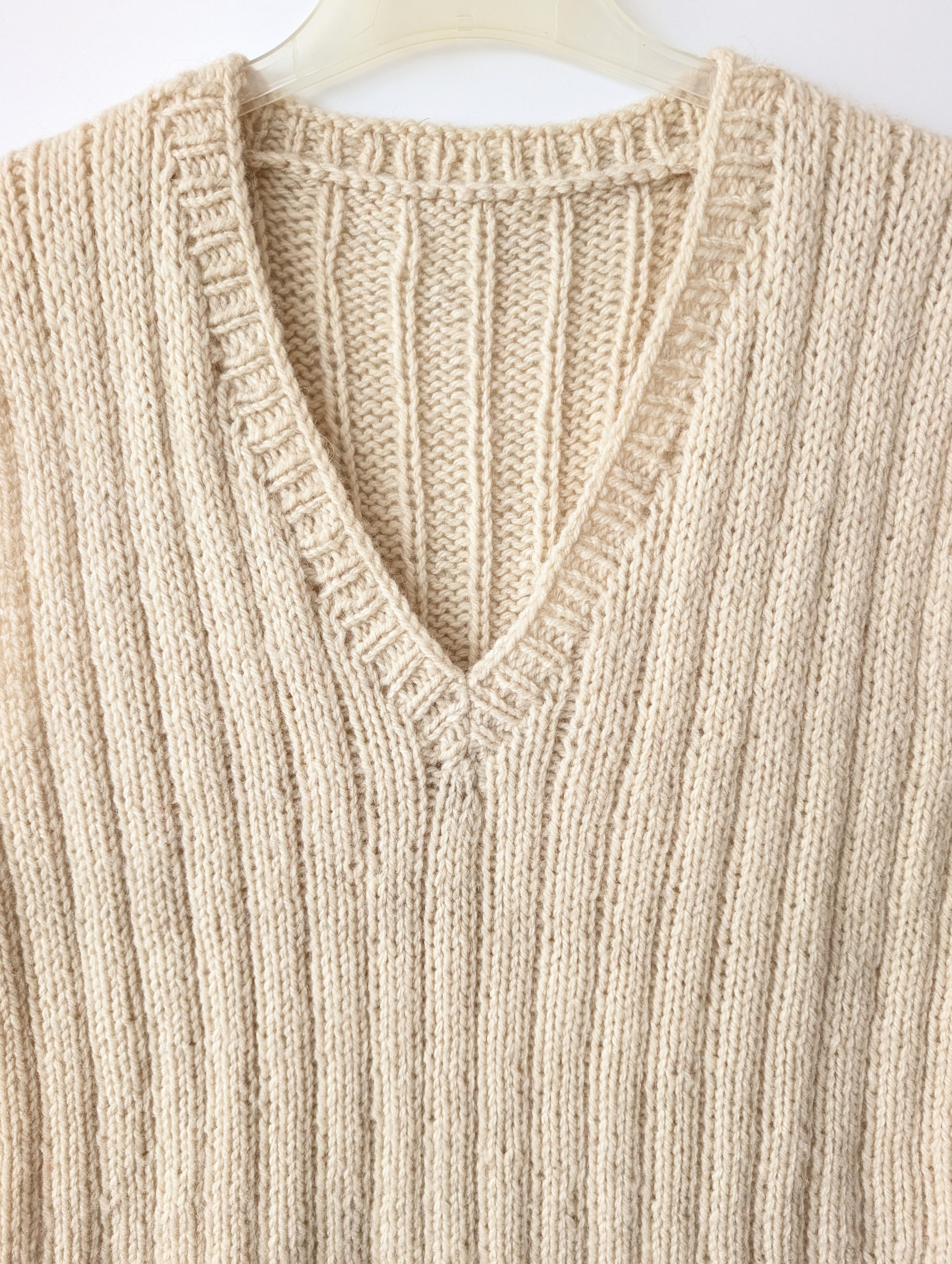 *Handmade* Pullunder Wolle Streifen Creme Weiß (XL)