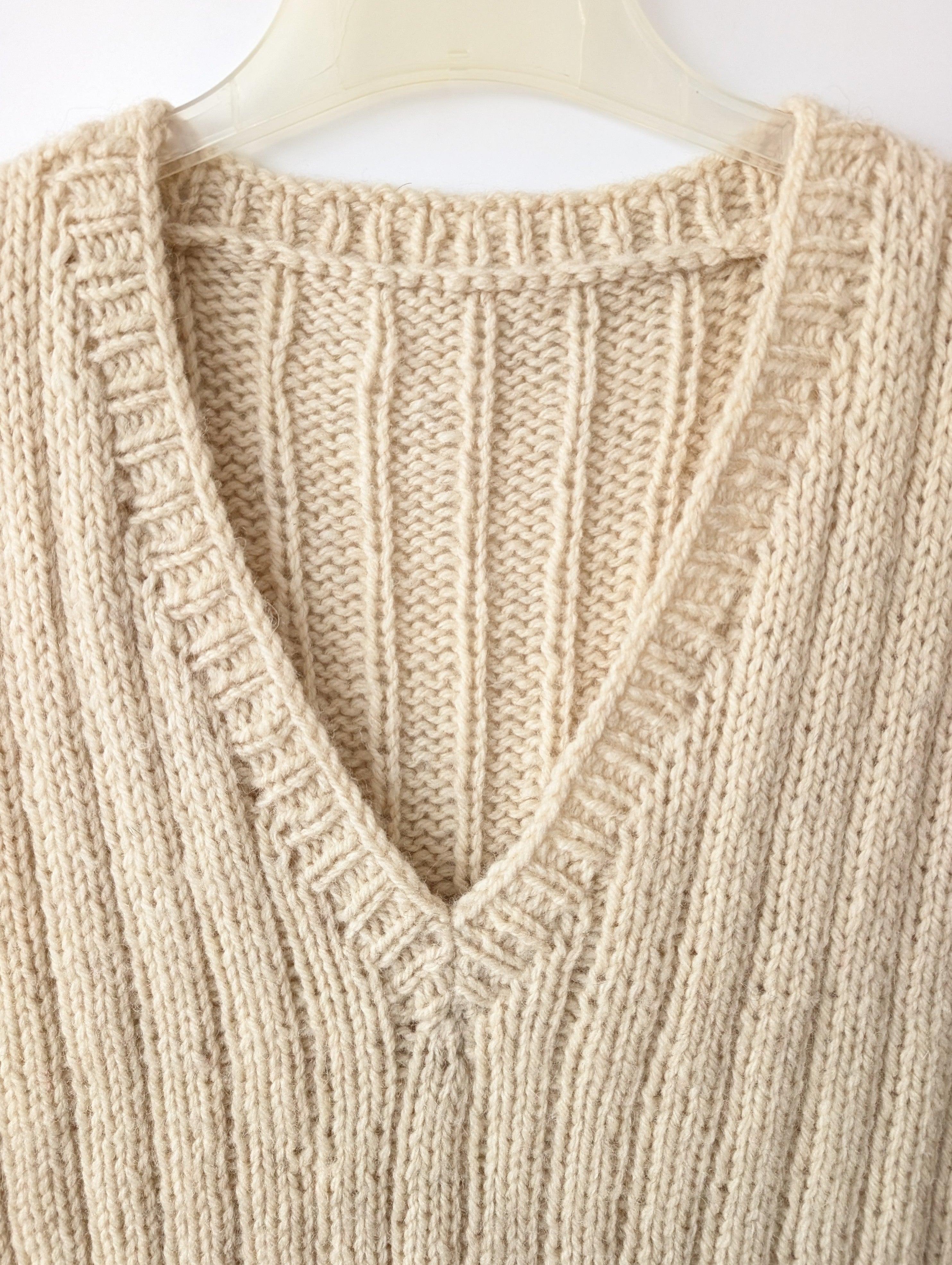 *Handmade* Pullunder Wolle Streifen Creme Weiß (XL)