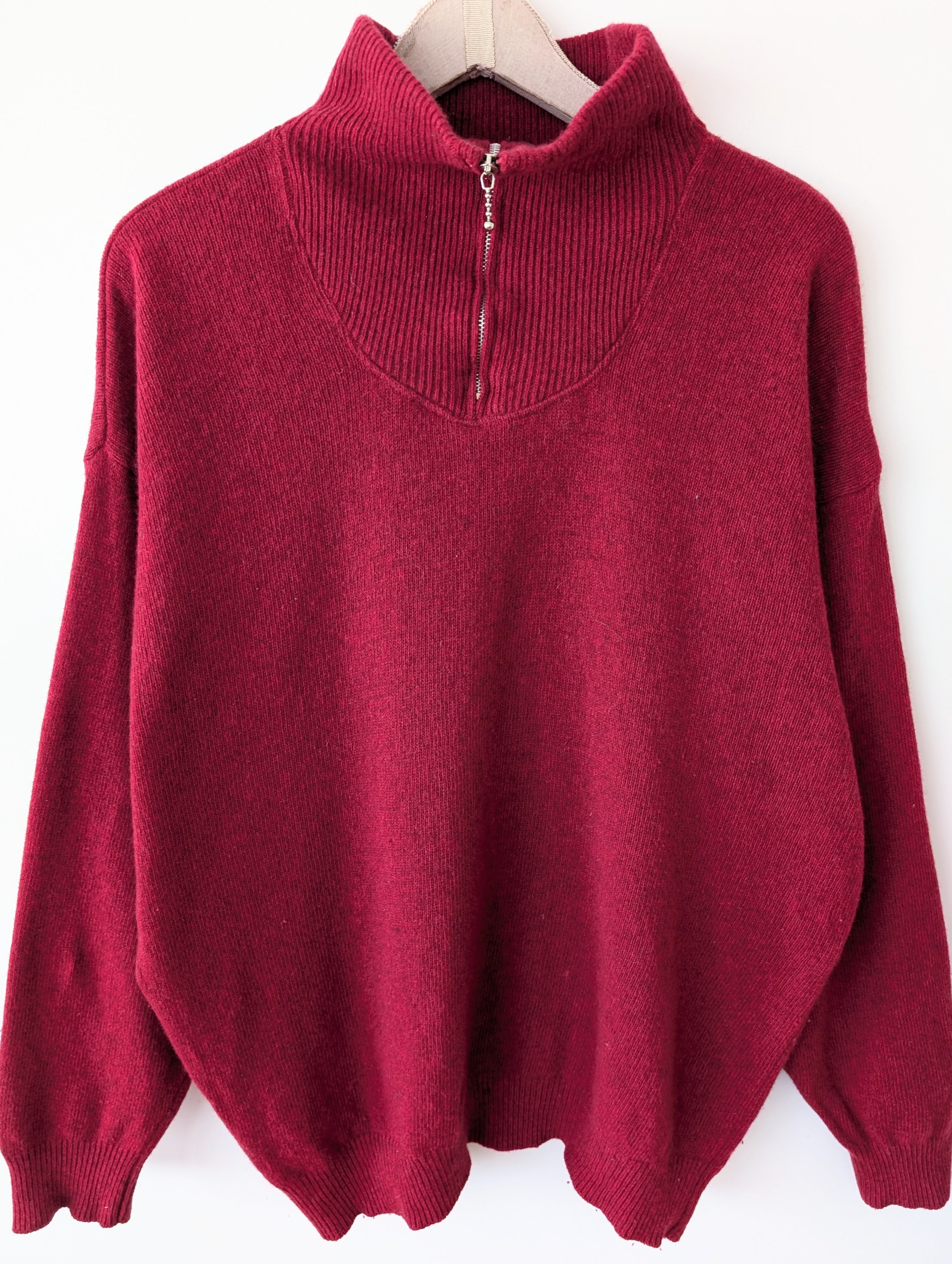 *Wolle* Pullover Troyer Basic Kirschrot (XL)