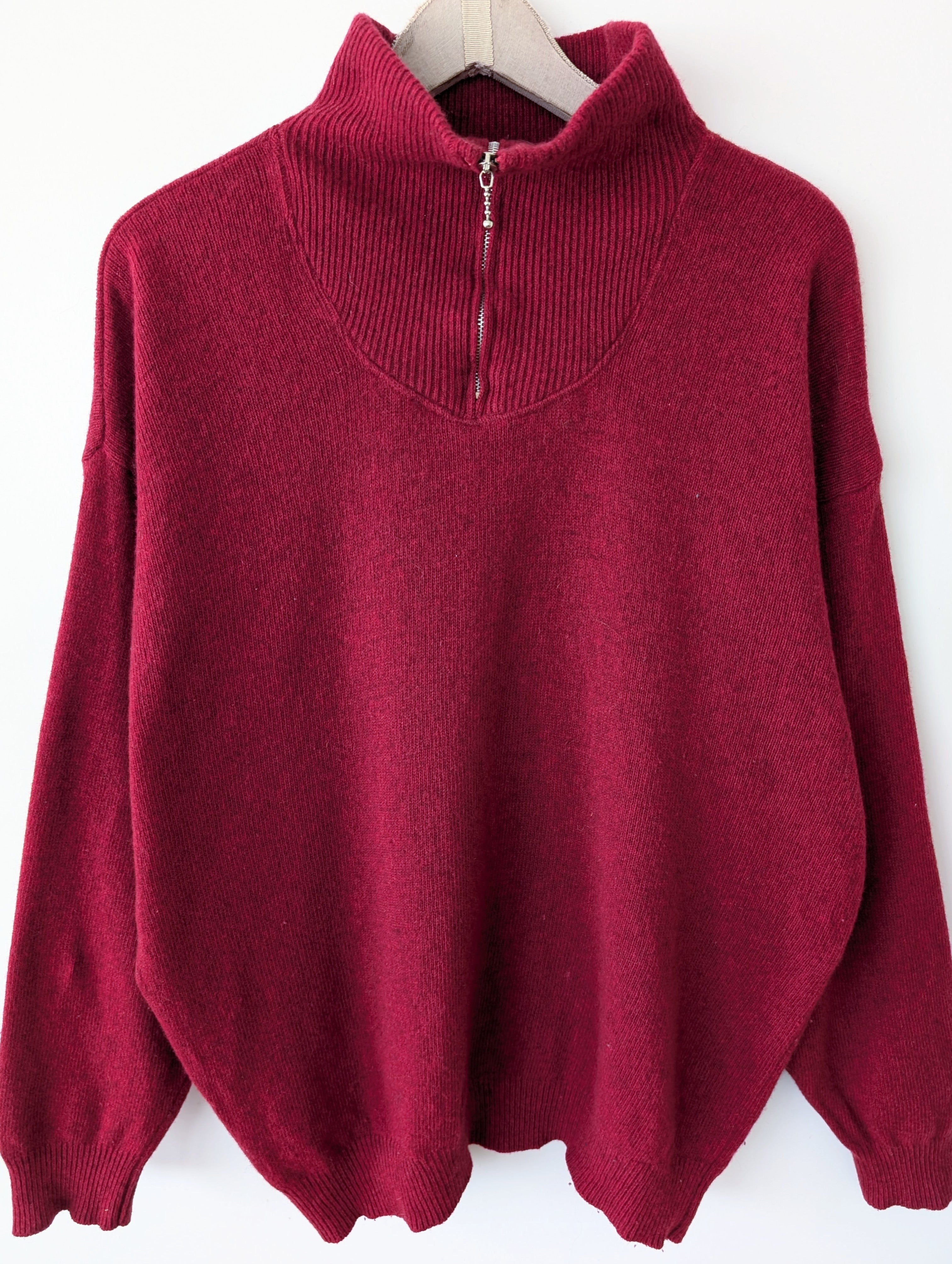 *Wolle* Pullover Troyer Basic Kirschrot (XL)