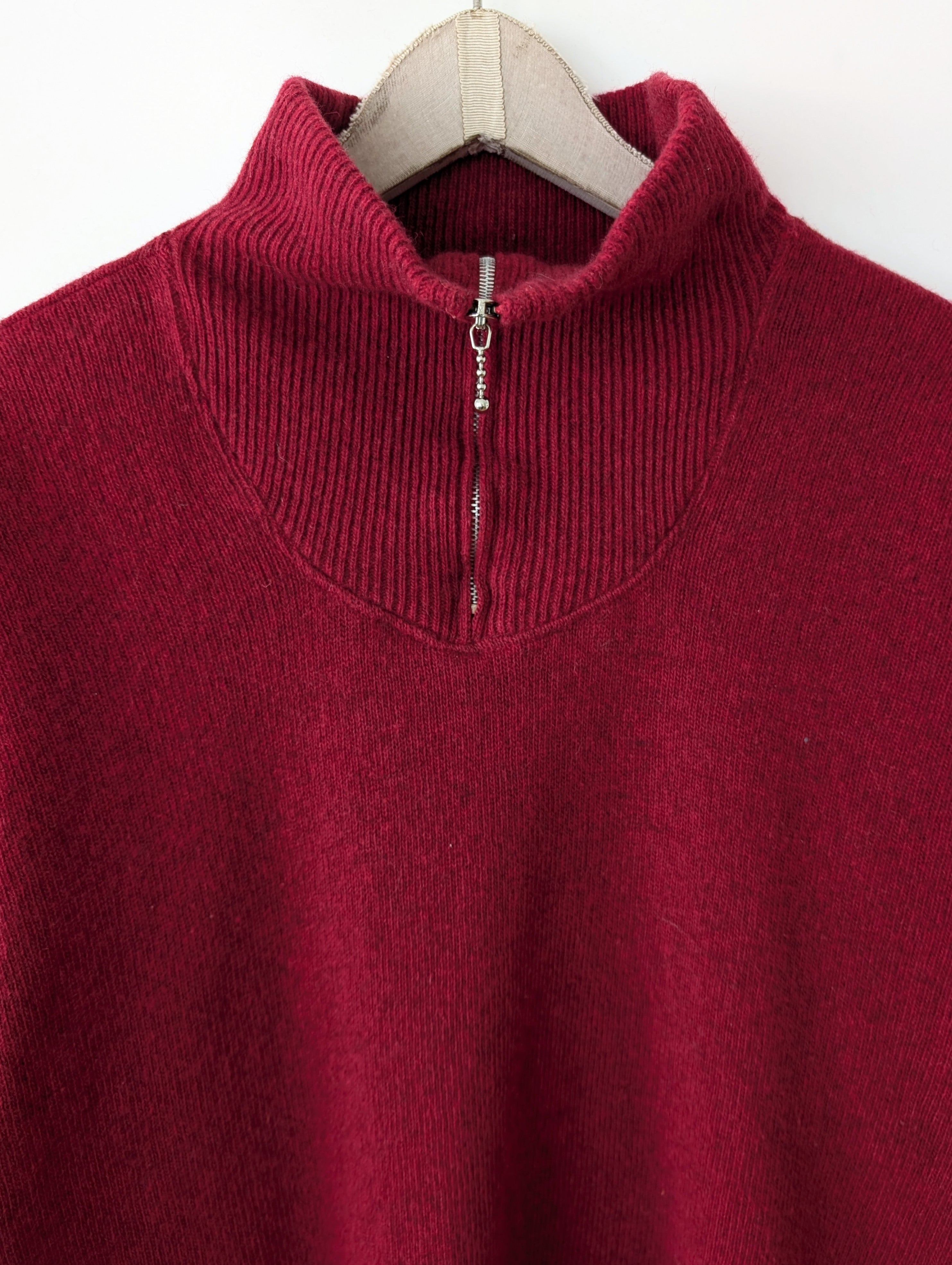 *Wolle* Pullover Troyer Basic Kirschrot (XL)