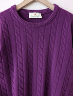 Lade das Bild in den Galerie-Viewer, *Wolle* RARE Pullover Zopfstrick Lila Fuchsia (XL)
