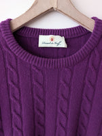 Lade das Bild in den Galerie-Viewer, *Wolle* RARE Pullover Zopfstrick Lila Fuchsia (XL)
