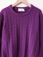 Lade das Bild in den Galerie-Viewer, *Wolle* RARE Pullover Zopfstrick Lila Fuchsia (XL)
