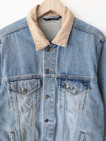 Lade das Bild in den Galerie-Viewer, Jeansjacke Cord Kragen 90s Polo Stick (L)
