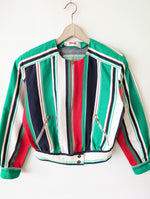 Lade das Bild in den Galerie-Viewer, Blouson Jacke Cropped 80s Blockstreifen (M-L)
