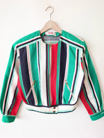 Lade das Bild in den Galerie-Viewer, Blouson Jacke Cropped 80s Blockstreifen (M-L)
