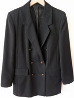 Lade das Bild in den Galerie-Viewer, Blazer Zweireiher Wolle 80s Schwarz (M-L)
