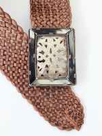 Lade das Bild in den Galerie-Viewer, Leder Flechtgürtel 70s Schnalle Bohemian (One Size)
