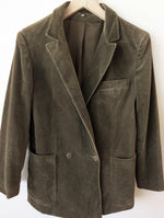 Lade das Bild in den Galerie-Viewer, *Samt* Blazer 80s Zweireiher Khaki (S-M)
