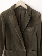 Lade das Bild in den Galerie-Viewer, *Samt* Blazer 80s Zweireiher Khaki (S-M)
