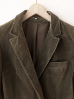 Lade das Bild in den Galerie-Viewer, *Samt* Blazer 80s Zweireiher Khaki (S-M)
