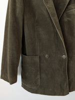 Lade das Bild in den Galerie-Viewer, *Samt* Blazer 80s Zweireiher Khaki (S-M)
