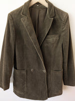 Lade das Bild in den Galerie-Viewer, *Samt* Blazer 80s Zweireiher Khaki (S-M)
