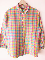 Lade das Bild in den Galerie-Viewer, *Wildseide* Bluse Colorblock Pastell Karo Print (L-XL)
