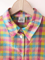 Lade das Bild in den Galerie-Viewer, *Wildseide* Bluse Colorblock Pastell Karo Print (L-XL)
