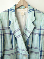 Lade das Bild in den Galerie-Viewer, *Escada* Blazer Zweireihig Leinen Tartan Blau (L-XL)
