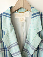Lade das Bild in den Galerie-Viewer, *Escada* Blazer Zweireihig Leinen Tartan Blau (L-XL)
