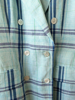 Lade das Bild in den Galerie-Viewer, *Escada* Blazer Zweireihig Leinen Tartan Blau (L-XL)
