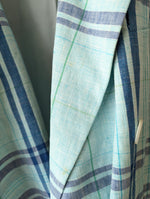 Lade das Bild in den Galerie-Viewer, *Escada* Blazer Zweireihig Leinen Tartan Blau (L-XL)
