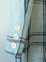 Lade das Bild in den Galerie-Viewer, *Escada* Blazer Zweireihig Leinen Tartan Blau (L-XL)
