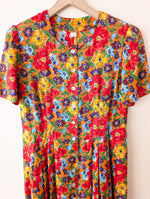 Lade das Bild in den Galerie-Viewer, *Seide* Kleid 80s Blumen Print Orange (XL)

