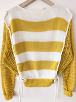 Lade das Bild in den Galerie-Viewer, Pullover Cropped Blockstreifen Gelb Marine (M-L)
