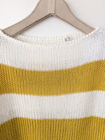 Lade das Bild in den Galerie-Viewer, Pullover Cropped Blockstreifen Gelb Marine (M-L)
