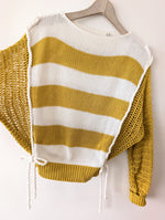 Lade das Bild in den Galerie-Viewer, Pullover Cropped Blockstreifen Gelb Marine (M-L)
