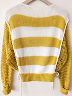 Lade das Bild in den Galerie-Viewer, Pullover Cropped Blockstreifen Gelb Marine (M-L)
