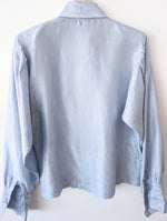 Lade das Bild in den Galerie-Viewer, *Seide* Bluse 80s Basic Hellblau Ballonärmel (M-L)
