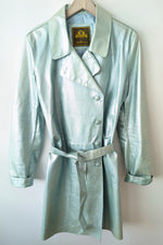 Lade das Bild in den Galerie-Viewer, RARE 80s Leder Trenchcoat Metallic Mint (XL)
