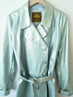 Lade das Bild in den Galerie-Viewer, RARE 80s Leder Trenchcoat Metallic Mint (XL)
