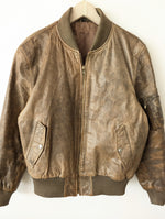 Lade das Bild in den Galerie-Viewer, Bomber Lederjacke 90s Blouson Khaki (L)
