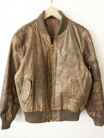 Lade das Bild in den Galerie-Viewer, Bomber Lederjacke 90s Blouson Khaki (L)
