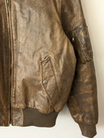 Lade das Bild in den Galerie-Viewer, Bomber Lederjacke 90s Blouson Khaki (L)
